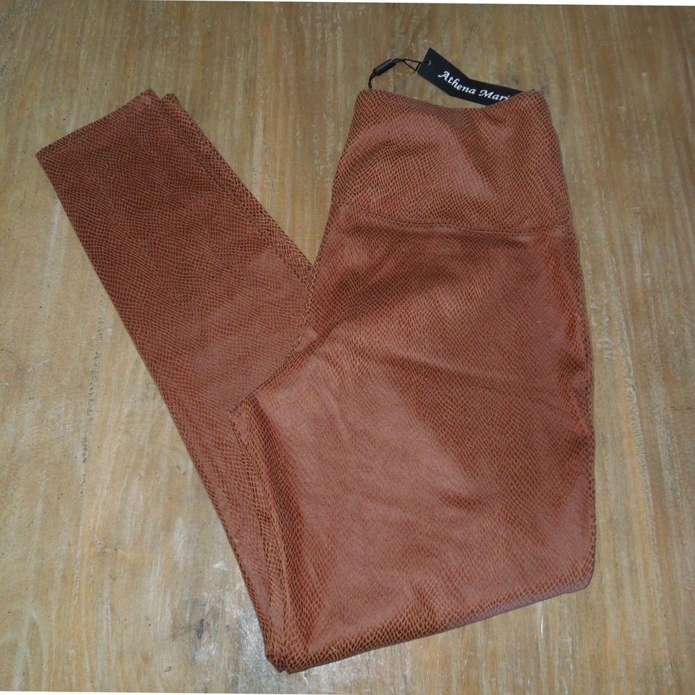 Athena Marie Snakeskin Print Leggings Brown High Waist Medium ST6034-490M M